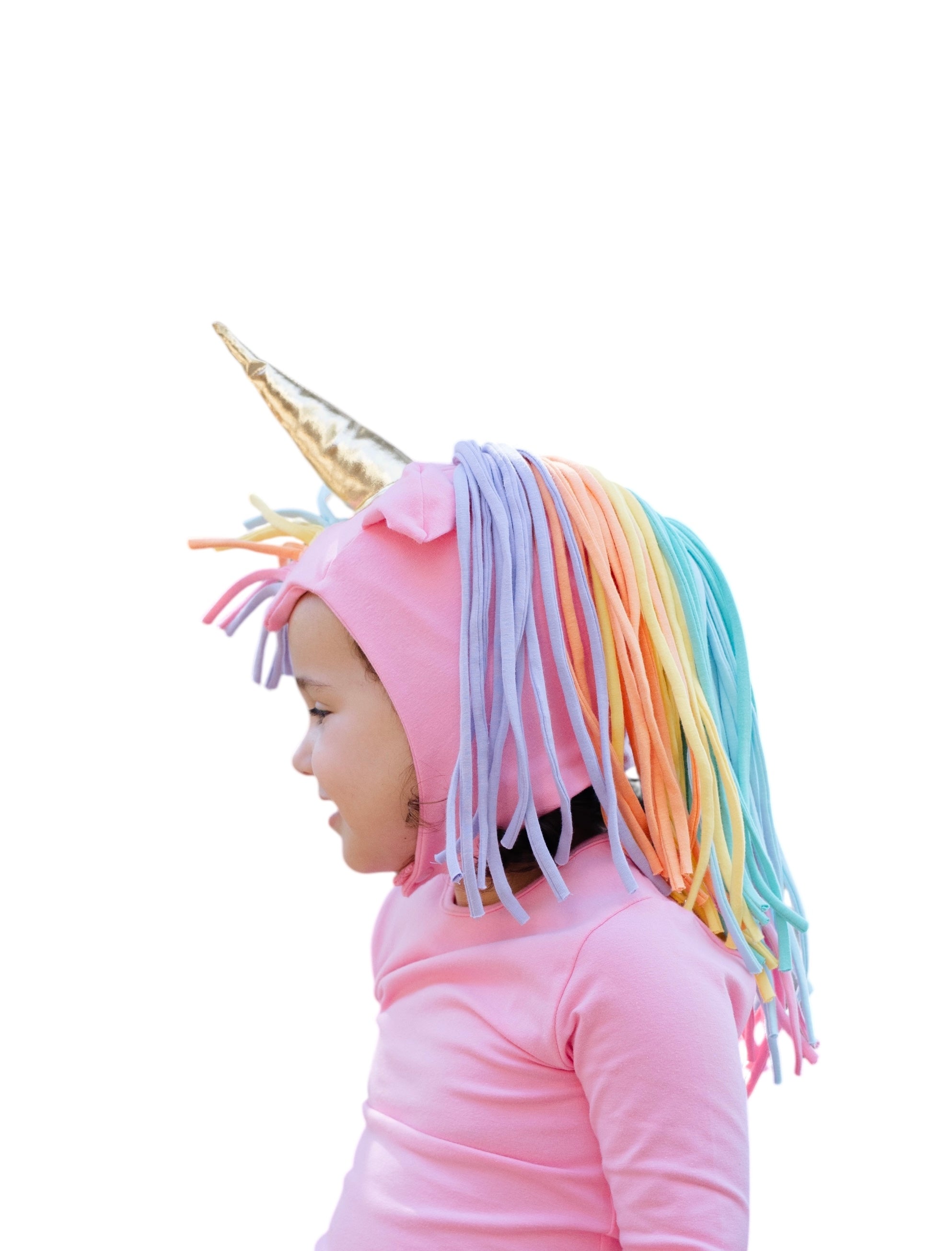 Pink Stardancer Unicorn Hat  · Rainbow Mane with Gold Horn
