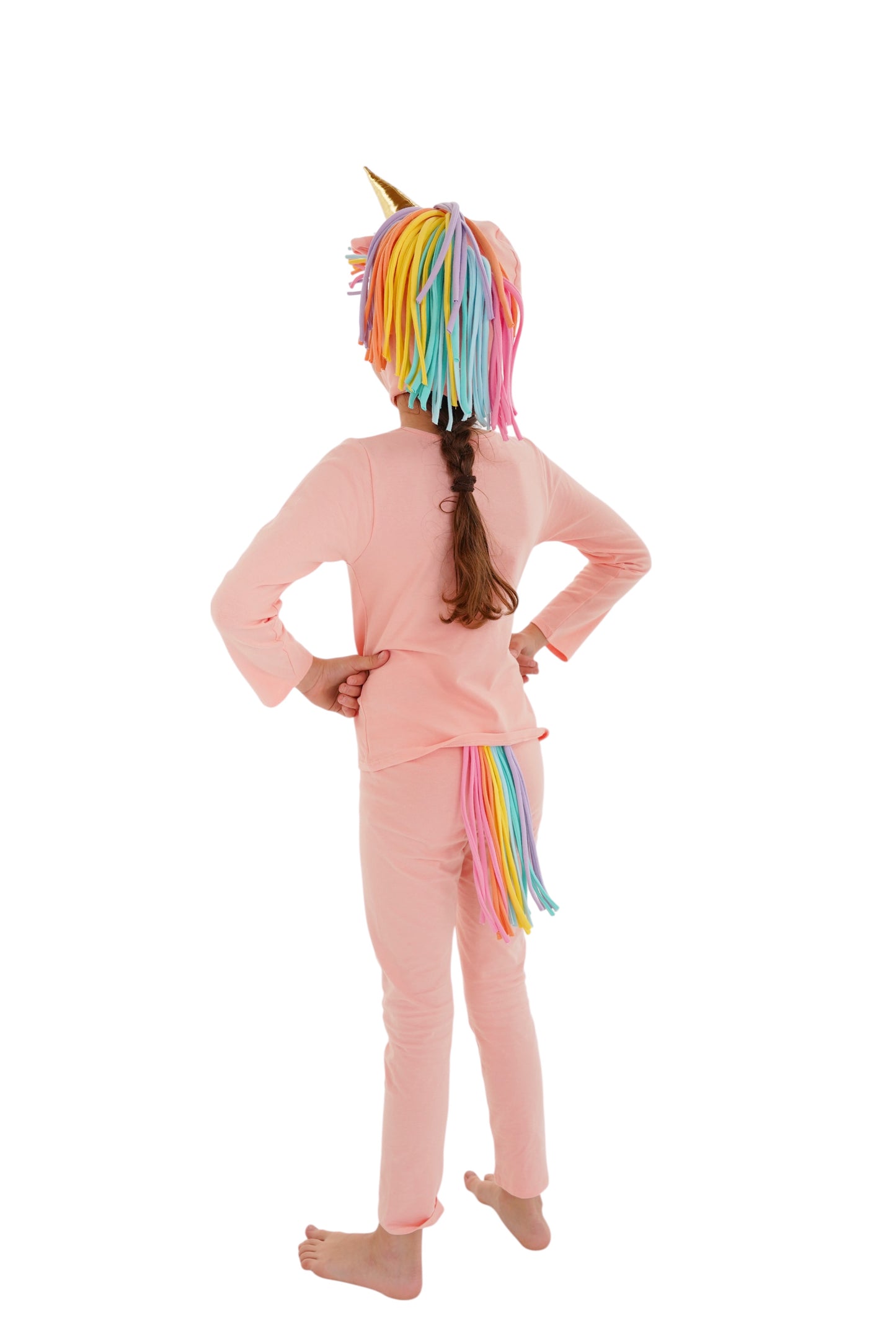 light pink, peach unicorn pajama costume for kids, halloween costume, rainbow hair, pony, little unicorn, magical unicorn