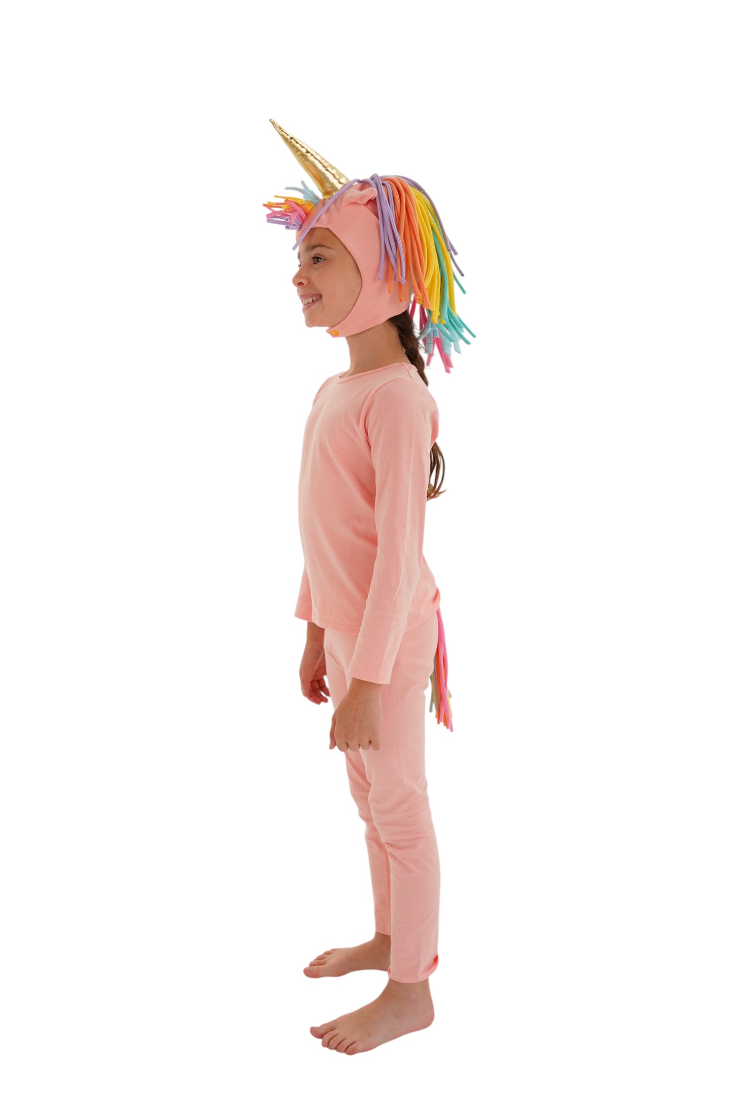 light pink, peach unicorn pajama costume for kids, halloween costume, rainbow hair, pony, little unicorn, magical unicorn