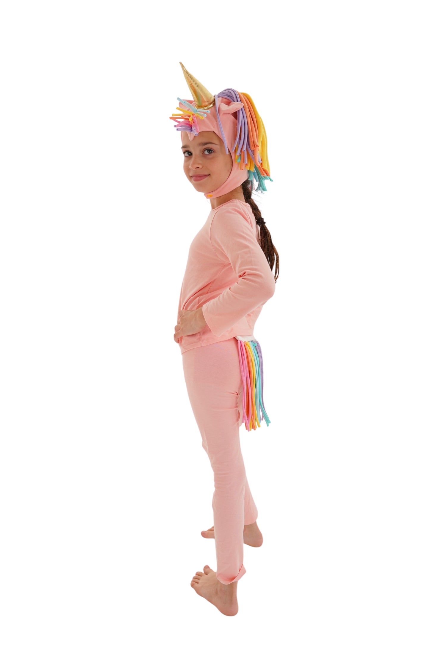 light pink, peach unicorn pajama costume for kids, halloween costume, rainbow hair, pony, little unicorn, magical unicorn