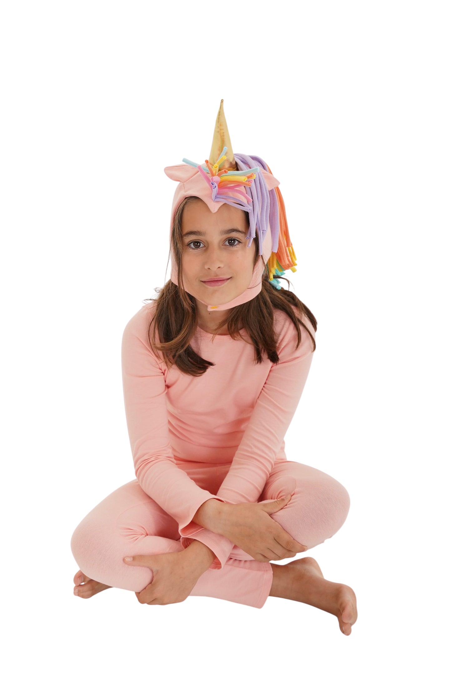 light pink, peach unicorn pajama costume for kids, halloween costume, rainbow hair, pony, little unicorn, magical unicorn