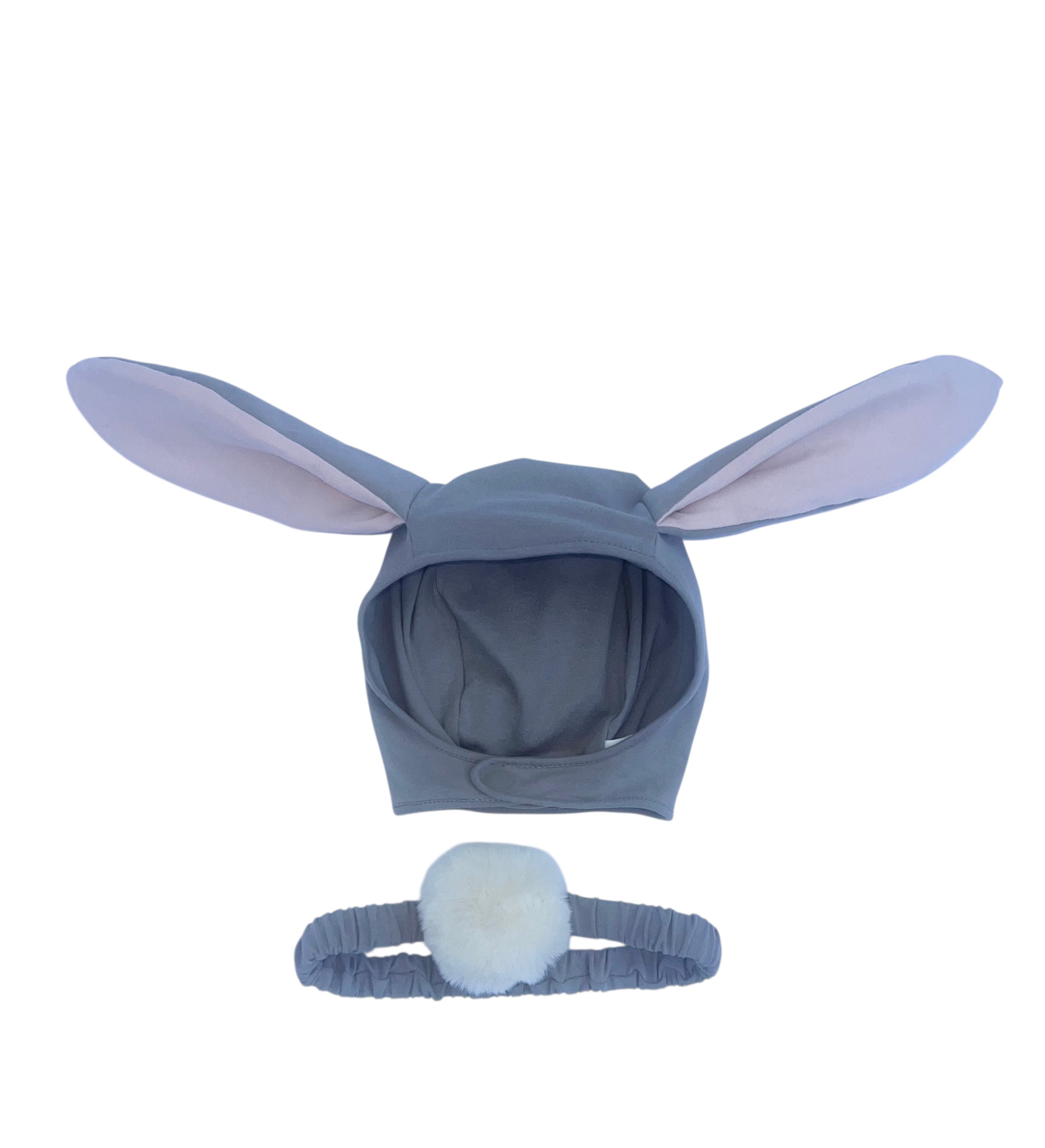 Gray Bunny Bonnet and Bunny Tail Set