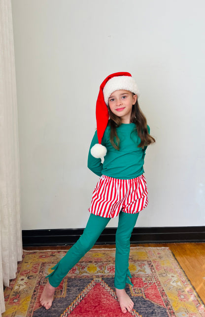 Christmas Elf Pajama Costume with Candy Cane bloomer