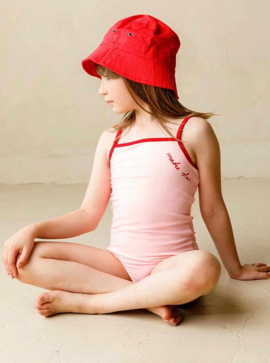 recycled from plastic pink swimsuit for girls, sustainable one piece swimsuit for girls