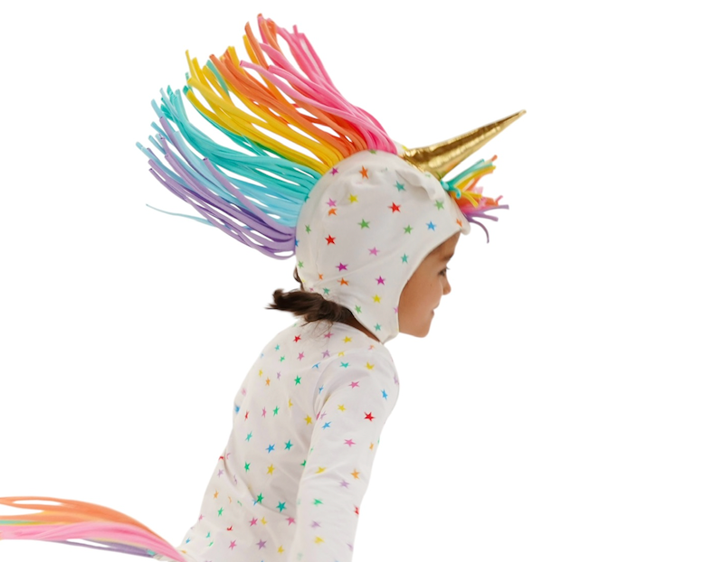 Rainbow Star Unicorn Hat + Tail Set · Rainbow Mane with Gold Horn
