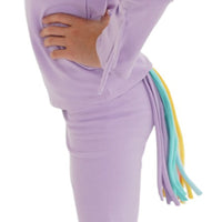 Lavender Unicorn Hat + Tail Set · Rainbow Mane with Gold Horn
