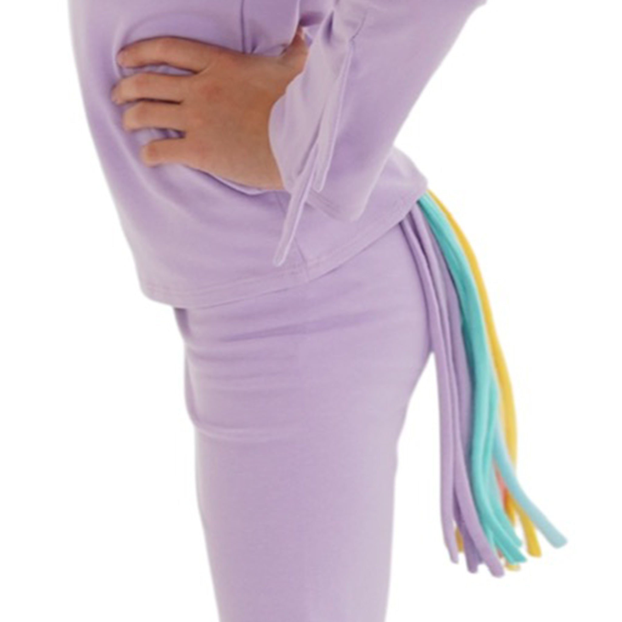 Lavender Unicorn Hat + Tail Set · Rainbow Mane with Gold Horn