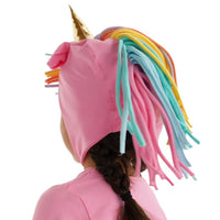 Pink Stardancer Unicorn Hat + Tail Set · Rainbow Mane with Gold Horn
