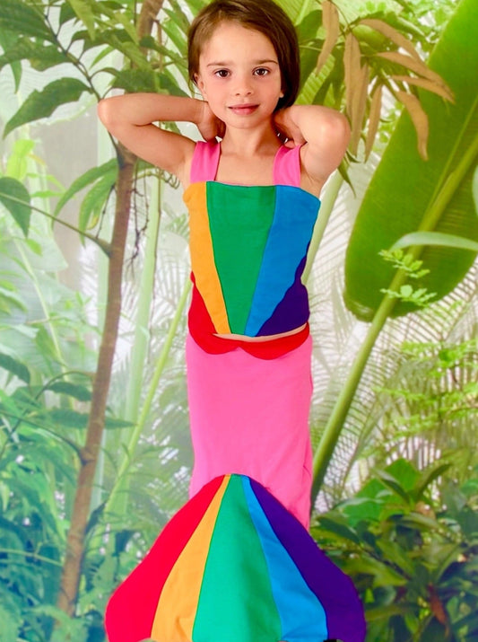 kids mermaid costume, rainbow mermaid costume, pink mermaid, cotton mermaid costume, halloween costume for kids