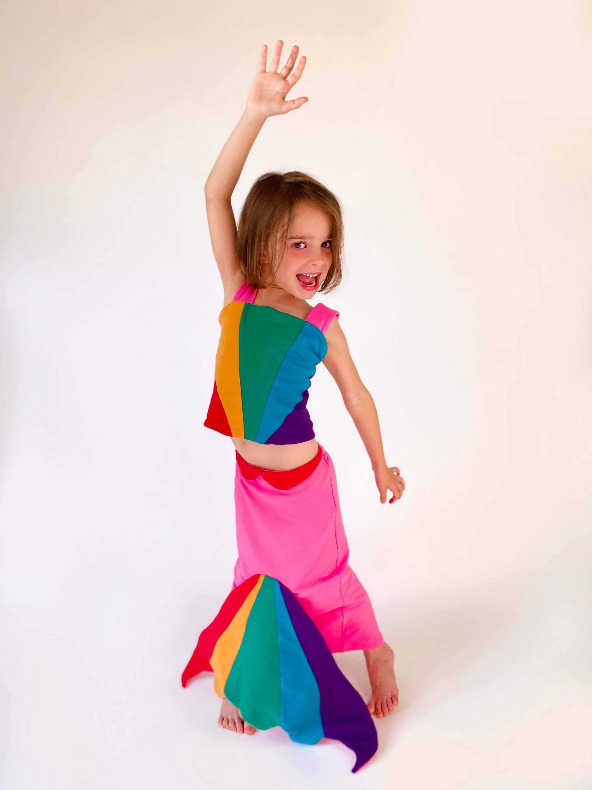 kids mermaid costume, rainbow mermaid costume, pink mermaid, cotton mermaid costume, halloween costume for kids. Rainbow mermaid costume for children, an open ended imaginative toy, made with environmentally conscious cotton in the USA. 
